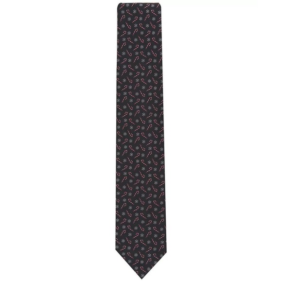 Club Room Black Red Men's Snowflake Candy Cane Tie - Picture 2 of 2